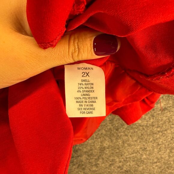 Roz & Ali Blazer Women 2X Plus Red One Button Long Sleeve Collared Lined Rayon - Picture 4 of 7